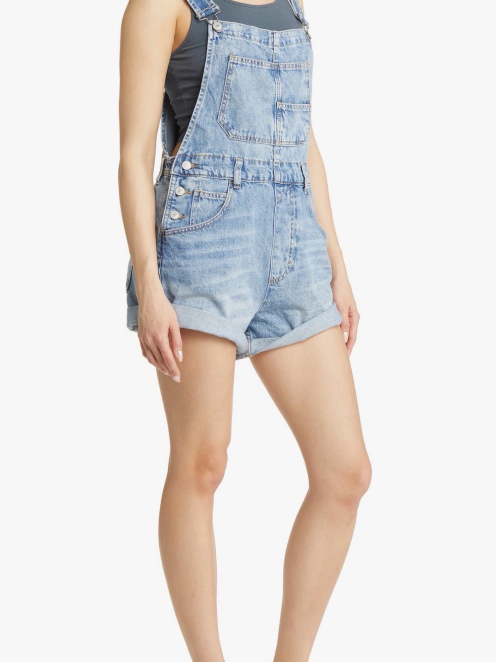 We The Free Light Blue Denim Short Overalls